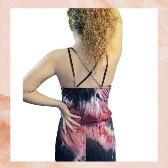 Burgundy & Navy Spaghetti Strap Soft Short Romper - Picture 3 of 4